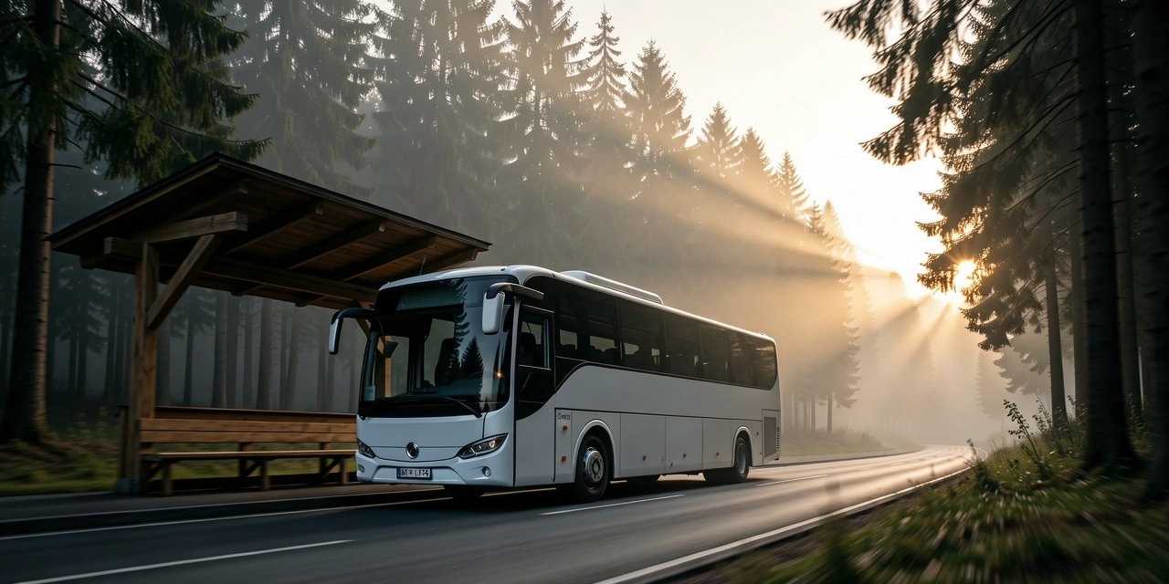 Regional bus at rural stop