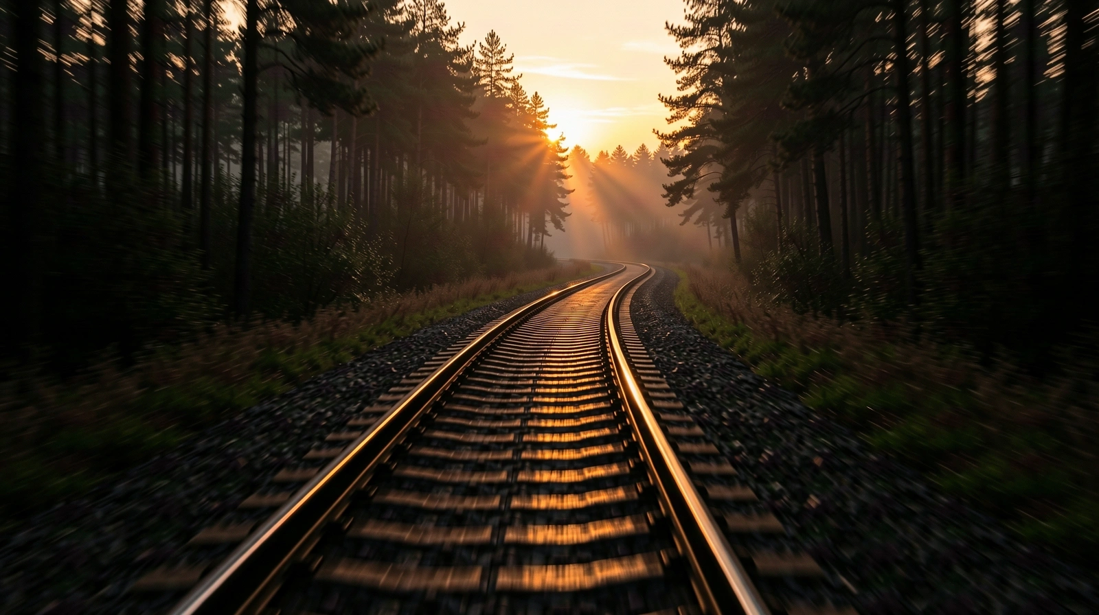 Regional rail tracks at dusk