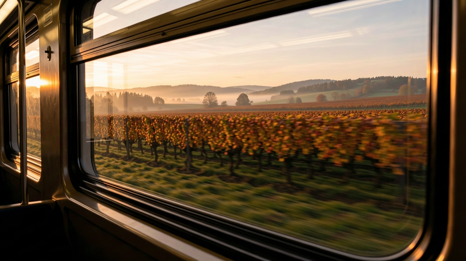 Scenic view of the Czech landscape from a moving train